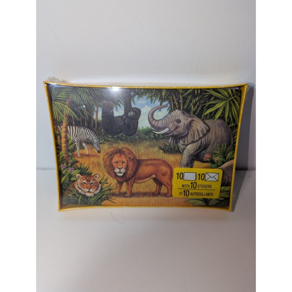 Vintage Hallmark Jungle Animals Stationery Set 10 Notes Envelopes Stickers NIB